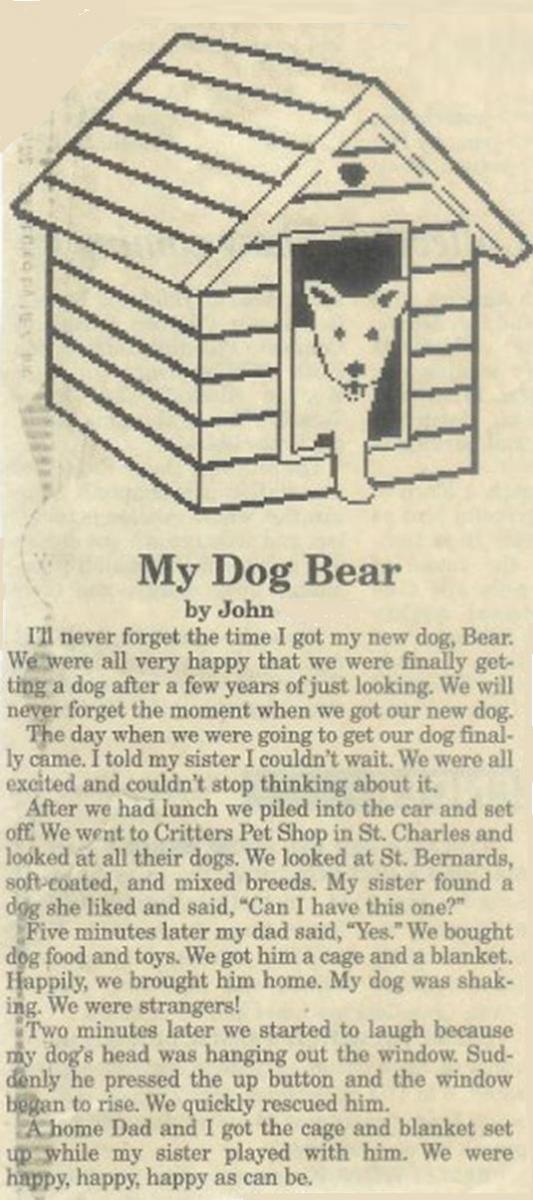 My Dog Bear Newspaper clipping
